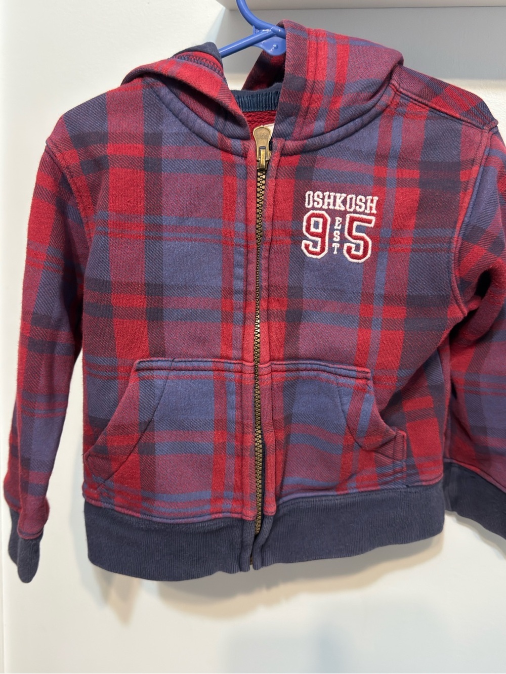 OshKosh B'gosh Red & Navy Plaid Hooded Zip-Up Jacket - Kids